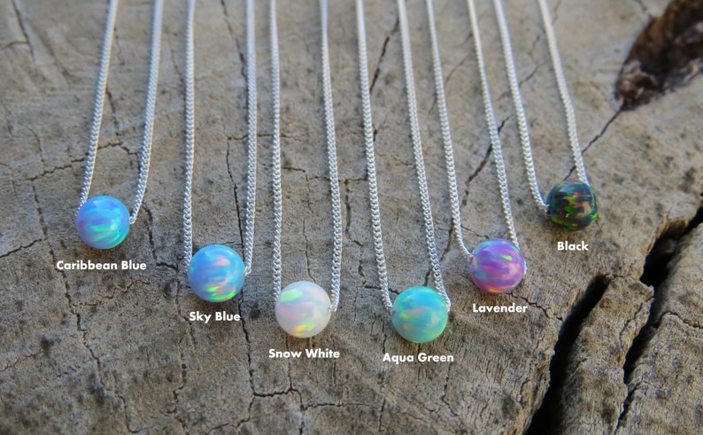 Opal necklace, opal ball necklace, opal silver necklace, tiny dot necklace opal bead necklace dot necklace blue opal necklace synthetic opal image 5