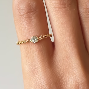 Gold chain ring, tiny Gold filled chain ring, Gold stacking ring, delicate Zirconia ring, everyday ring, simple gold ring, stacking rings