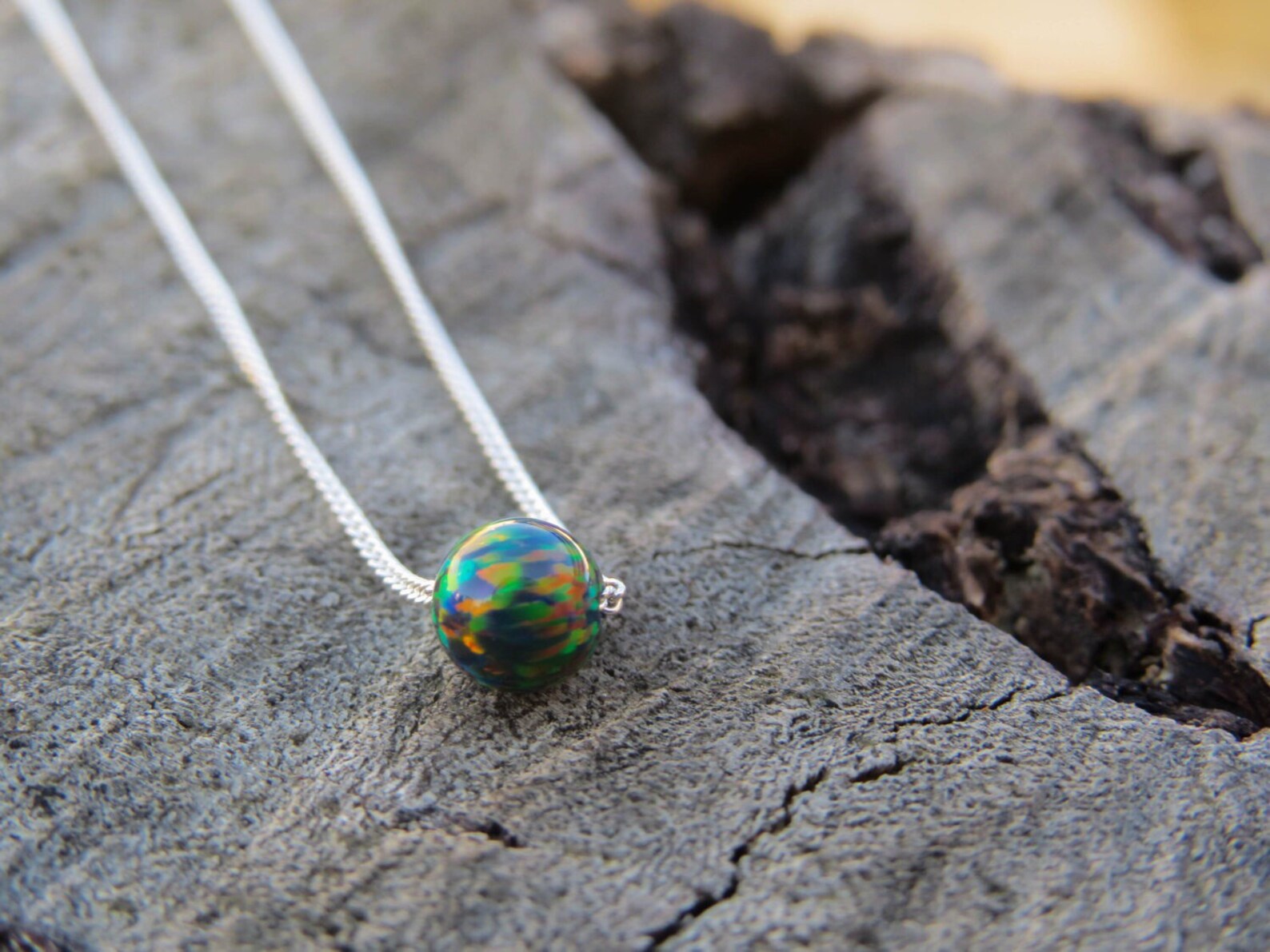 Opal Necklace Opal Ball Necklace Opal Gold Necklace Opal Etsy