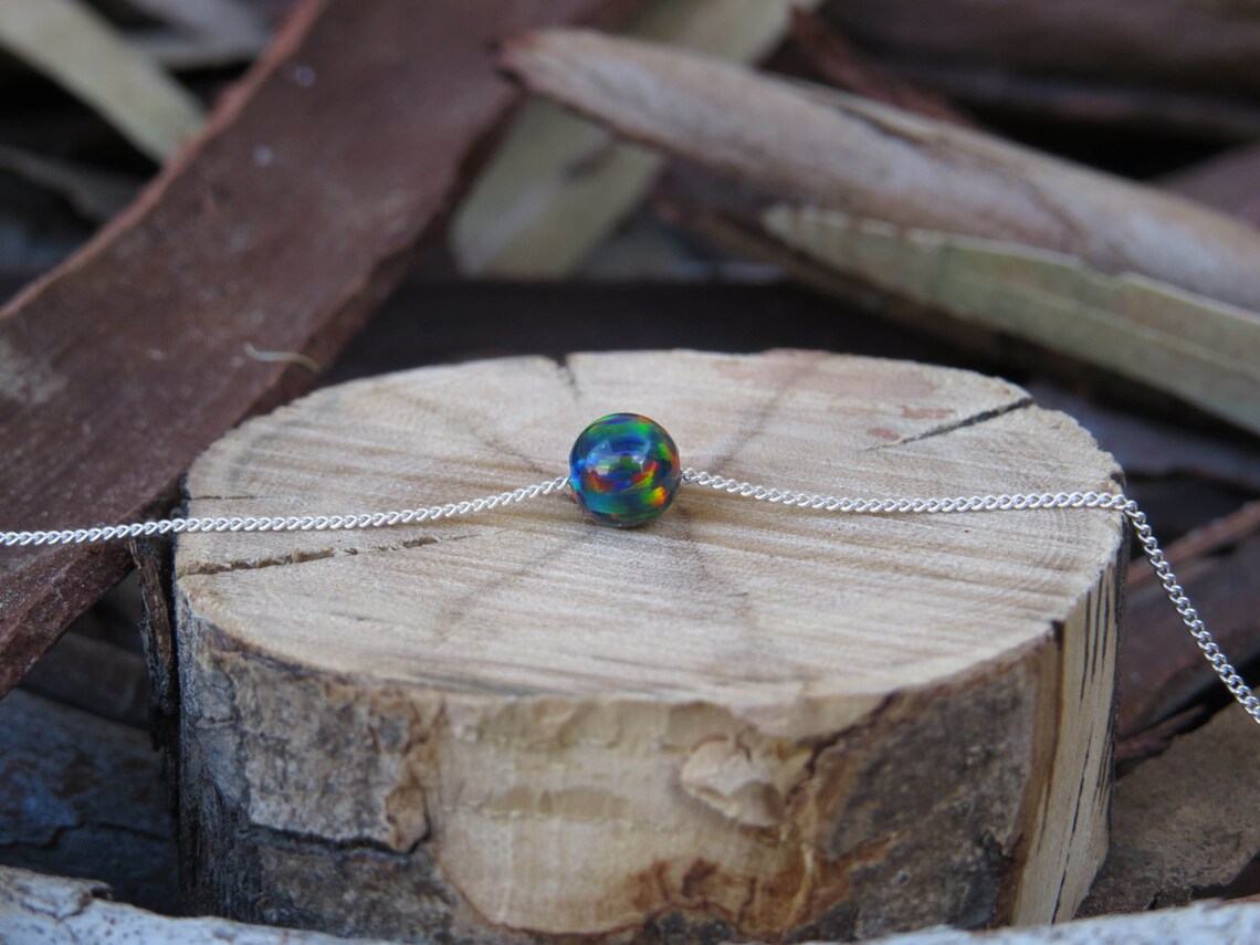 Opal necklace opal ball necklace opal silver necklace opal Etsy