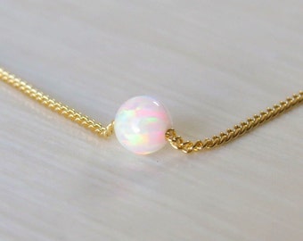 Opal necklace, 5mm opal ball necklace, opal gold necklace, opal jewelry, tiny dot necklace, opal bead necklace, dot necklace, white opal