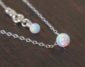 White Opal necklace, opal ball necklace, opal silver necklace, opal jewelry opal bead necklace, white opal, synthetic  opal jewelry