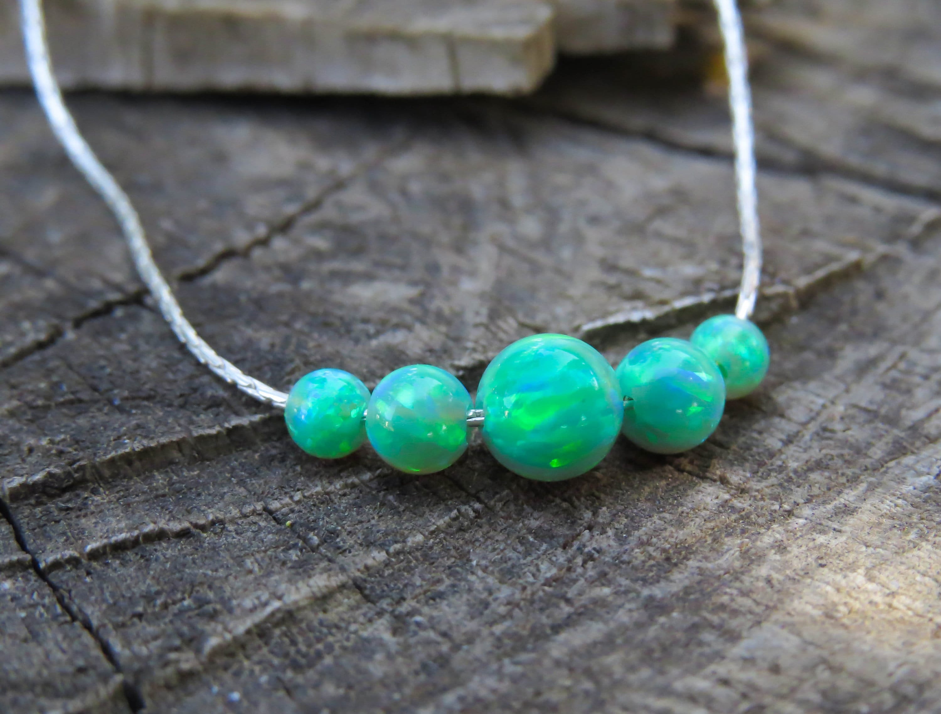 Opal Necklace Opal Ball Necklace Opal Silver Necklace Tiny Etsy