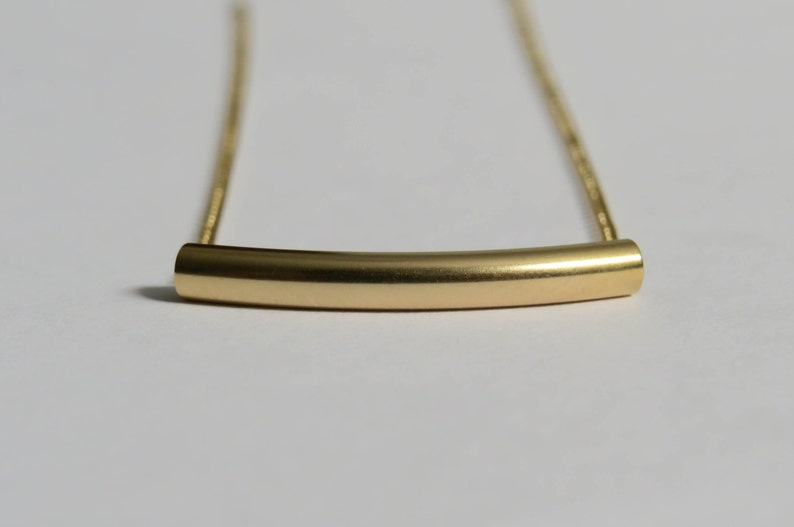 Gold Necklace gold curved bar necklace delicate gold tube necklace bar necklace, Geometric, Modern, Minimal, Simple Necklace image 3