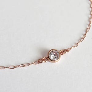Rose Gold Solitaire Bracelet, Rose Gold Bracelet, CZ Diamond Bracelet, cubic zirconia Bracelet, bridesmaid gift, Simple Delicate Bracelet image 2