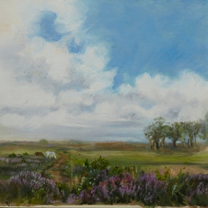 New Forest heather and ponies original oil painting