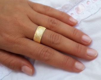 Wedding ring, Yellow gold wedding ring, Wide wedding band, Women's wedding ring, Rustic wedding ring, Her wedding ring, Wide gold ring, 14K