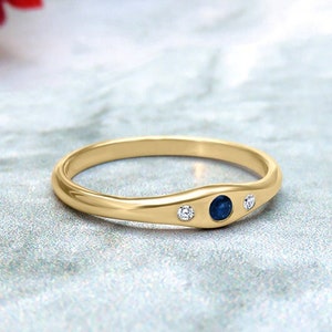 Diamond engagement ring, Wedding ring women, Sapphire gold ring, Dainty signet ring, Diamond wedding ring, Fine diamond ring, 14k, 18k image 2