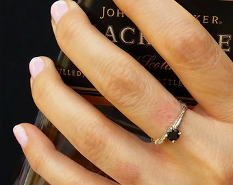 Black diamond ring, Unique engagement ring, Black diamond engagement ring, Black diamond white gold ring, Alternative diamond ring,Solitaire
