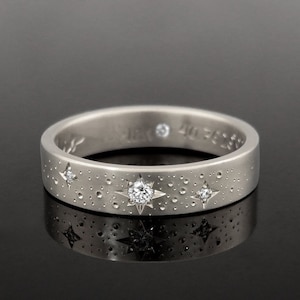 White gold diamond band, Diamond wedding band, Wedding band women, Hidden diamond band, Stars diamond ring, Unique wedding ring, 18k, 14k