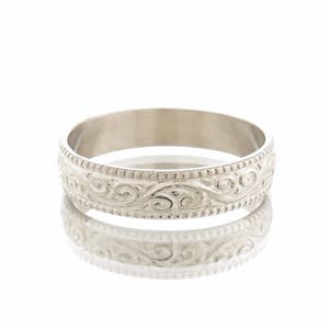 Wedding band, White gold wedding band, Wedding band men, Men&#39;s wedding ring, Unique wedding band, Pattern wedding band, Scroll ring, Vintage
