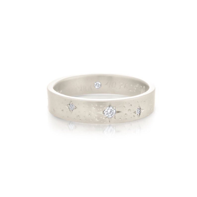 White gold diamond band, Diamond wedding band, Wedding band women, Hidden diamond band, Stars diamond ring, Unique wedding ring, 18k, 14k image 5