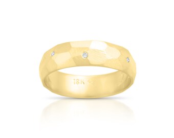 Diamond wedding band for men, Men's wedding ring, Faceted wedding ring, Modern wedding band, Rustic wedding band, Geometric, 14k, 18k, Urban