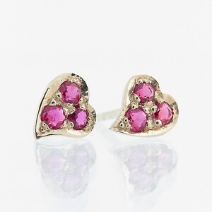 Gold stud earrings, Gold heart earrings, Ruby earrings, Ruby studs, 14k gemstone earrings, 18k gold studs, Solid gold posts, Unique studs