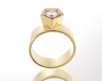 Diamond engagement ring, Natural diamond ring, Yellow gold ring, Unique engagement ring, Unique solitaire ring, 18k Diamond ring, 14k ring