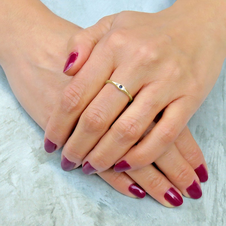 Diamond engagement ring, Wedding ring women, Sapphire gold ring, Dainty signet ring, Diamond wedding ring, Fine diamond ring, 14k, 18k image 3