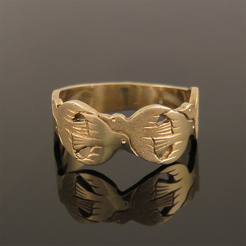 Wedding bands women, Unique wedding band, Yellow gold wedding ring, Alternative wedding band, Solid gold band, Artistic Escher Birds 14k 18k image 6