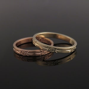 Wedding ring set, Wedding bands, 14K wedding rings, Thin wedding rings, Rose gold rings, Yellow gold band, Floral wedding bands, White gold