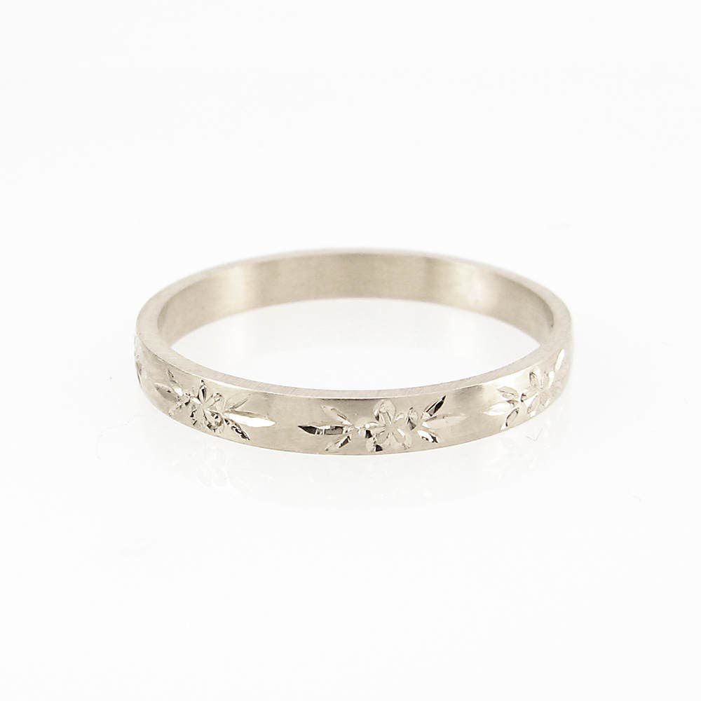 Across Groove Pattern 14ct White Gold 4mm Flat Wedding Ring main image 0
