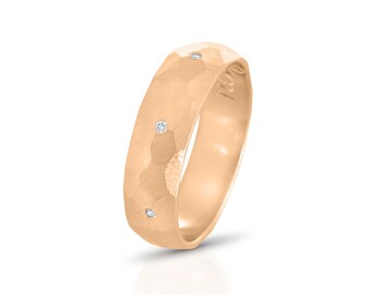 Alianza de boda de oro rosa, Anillo de diamantes para hombre, Anillo de boda facetado, Alianza de boda moderna, Alianza de boda rústica, Alianza de boda geométrica, 14k, 18k