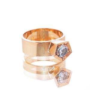 Modern solitaire diamond engagement ring, Geometric diamond ring, Diamond ring women, Statement ring, 14k/18/ Yellow/White Rose gold 0.48CW