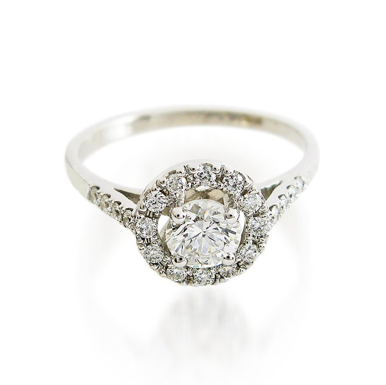 White gold diamond ring, Halo engagement ring, Diamond engagement ring, Natural diamond ring, 14k diamond ring, 0.5 ct diamond ring, 18k image 3