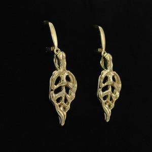 Solid gold earrings, Gold bridal earrings, Boho bridal earrings, Drop bridal earrings, Boho wedding, Solid gold bridal earrings, Gold leaves image 8