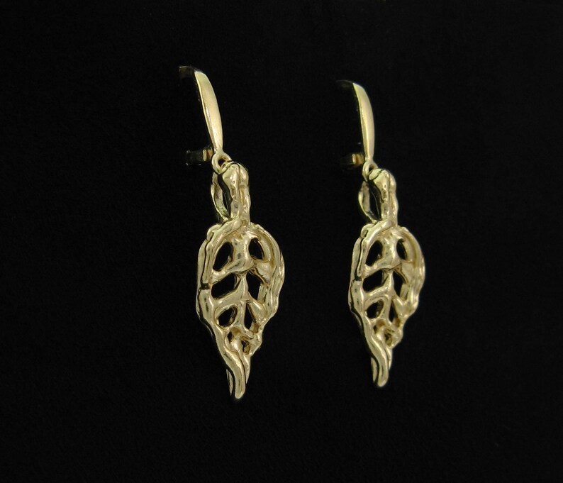 Solid gold earrings, Drop gold earrings, Bridal gold earrings, Unique wedding earrings, Boho gold earrings, Gold leaves earrings, Dangle image 8