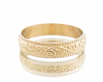 Wedding band men, Wedding band, Yellow gold wedding band, 14k wedding ring, 18k wedding ring, Unique wedding band, Pattern Ethnic, Moroccan