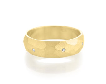 Diamond ring for men, Wedding band for men, Faceted wedding band, 14K wedding band, 18k wedding ring for men, Urban wedding band, TCW 0.07ct