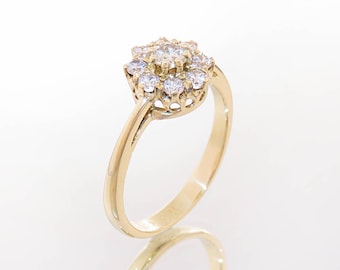 Diamond engagement ring, Cluster engagement ring, Flower diamond ring, Halo diamond ring, Cluster diamond ring, Fine diamond ring, 14k, 18k