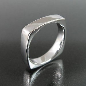 Modern wedding band, White gold wedding band, Square wedding ring, Minimalist band, 14k wedding riong, Solid gold ring, 18k, Geometric band