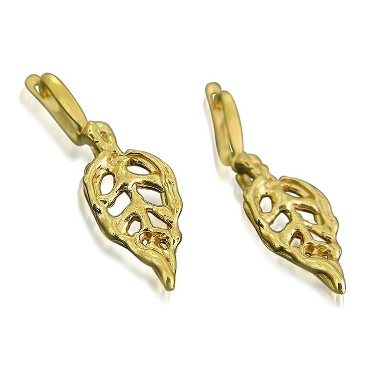 Solid gold earrings, Drop gold earrings, Bridal gold earrings, Unique wedding earrings, Boho gold earrings, Gold leaves earrings, Dangle image 6