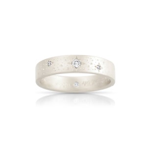 White gold diamond band, Diamond wedding band, Wedding band women, Hidden diamond band, Stars diamond ring, Unique wedding ring, 18k, 14k image 7