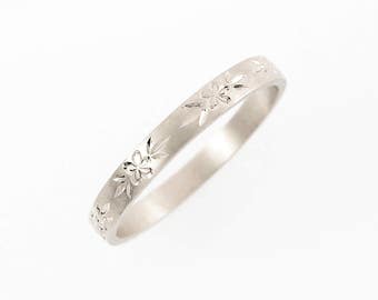 18K White gold wedding ring, Thin wedding ring, Wedding rings set, 18K wedding band, Engraved wedding band, Couples wedding bands