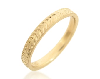 Wedding band, 18K wedding ring, 14K wedding band, Unique wedding band, Engraved gold band, Wedding band men, Wedding ring women, Pattern