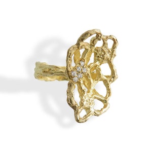 Anello con diamanti, anello di fidanzamento con fiori, anello con diamanti a grappolo, anello con diamanti 14k, anello in oro massiccio, anello con diamanti 18k, anello da cocktail