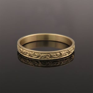 Antique Wedding Band, Vintage Wedding Ring, Engraved wedding band, 14K Wedding Band, Wedding band women, Men&#39;s ring, 18k, Dainty Floral