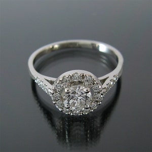Weißgold Diamantring, Halo Verlobungsring, Diamant Verlobungsring, Natürlicher Diamantring, 14k Diamantring, 0,5 ct Diamantring, 18k
