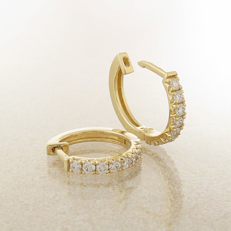 Diamond Hoop Earrings Solid Gold Diamond Earrings 14k - Etsy