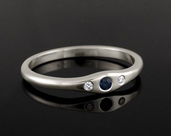 White gold diamond wedding band, Sapphire & diamond gold ring, 14k diamond band, 18k Multi stone ring, Dainty diamond ring, Real diamond