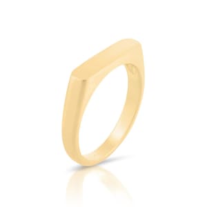 Puede incluir: Un anillo de color dorado con una banda plana y rectangular.