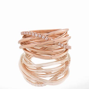 Rose gold diamond ring, Eternity diamond ring, Statement diamond ring, Diamond wedding ring, Wide diamond ring,Fine jewelry,Cocktail,14K,18K