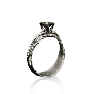 Anel de diamante negro, Anel de noivado exclusivo, Anel de noivado de diamante negro, Anel de ouro branco com diamante negro, Anel de diamante alternativo, Solitário imagem 2