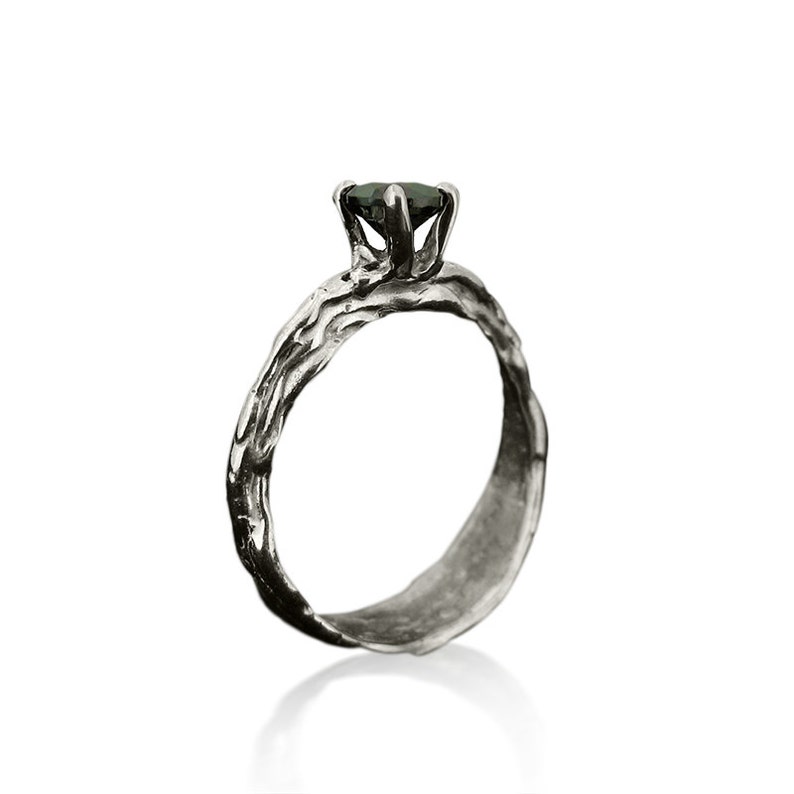 Anel de diamante negro, Anel de noivado exclusivo, Anel de noivado de diamante negro, Anel de ouro branco com diamante negro, Anel de diamante alternativo, Solitário imagem 2