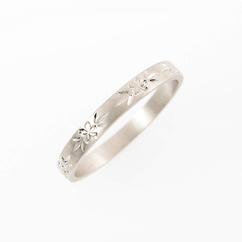 14K White Gold Ring White Gold Wedding Band Flowers Wedding Etsy