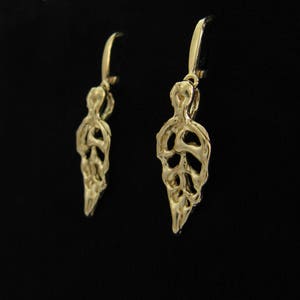 Solid gold earrings, Drop gold earrings, Bridal gold earrings, Unique wedding earrings, Boho gold earrings, Gold leaves earrings, Dangle image 7