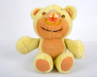 Vintage 11" Nosy bear, Yellow Surprise nosybear, nosy bears, popinours, nosynours, squeeze 80s toy plush doll pluche bear 1980s