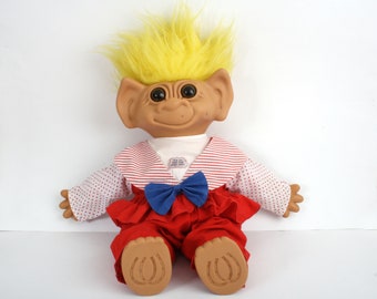 XL Uneeda Troll doll, Large Wishnik trolls with clothes, yellow hair, 1987 doll, 80s 90s toy