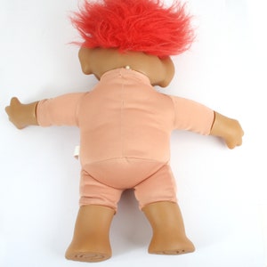 XL Uneeda Troll doll, red hair dungaree, Large Wishnik trolls with clothes, 1987 doll, 80s 90s toy image 6